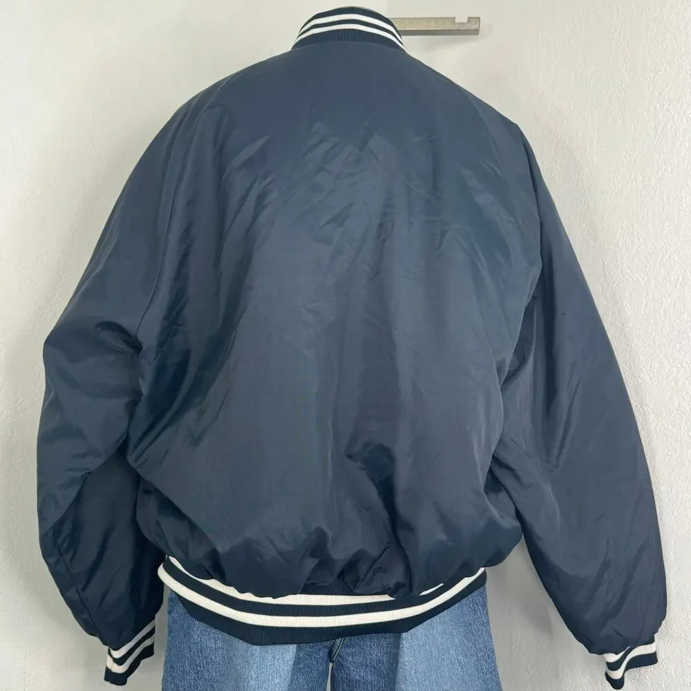 Vintage Navy Blank Varsity Snap Jacket Size XXL
